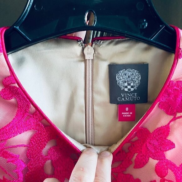 Vince Camuto Pink Fuschia Nude Floral Embroidered Lace Sleeveless Dress 0 - Picture 3 of 15